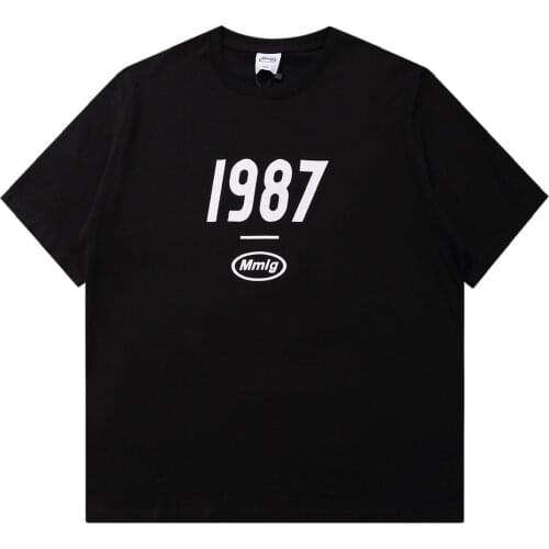 1987 letter printed cotton short-sleeved womens t-shirt round neck spring summer mens casual t-shirt oversized loose