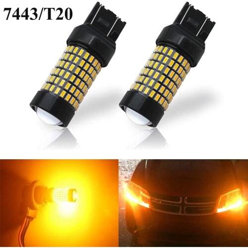 2-Pack 7440 7441 7443 7444 Car Turn Signal Lights Amber/Yellow Extremely Bright 950 Lumens 3014 144 SMD LED with Projector