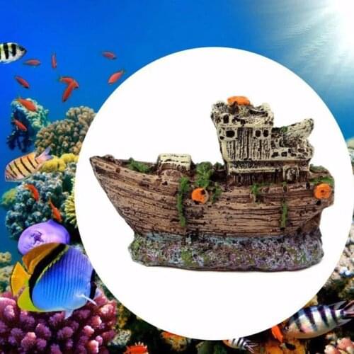 Pop It Aquarium Accessories Pirate Ship Aquarium Landscaping Decoration Ships Shelter Simulation Ship Resin Sunken Small Net