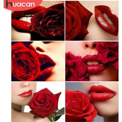 HUACAN 5D DIY Diamond Painting Rose Full Square Round Diamond Embroidery Girl Mosaic Rhinestone Cross Stitch Wall Art