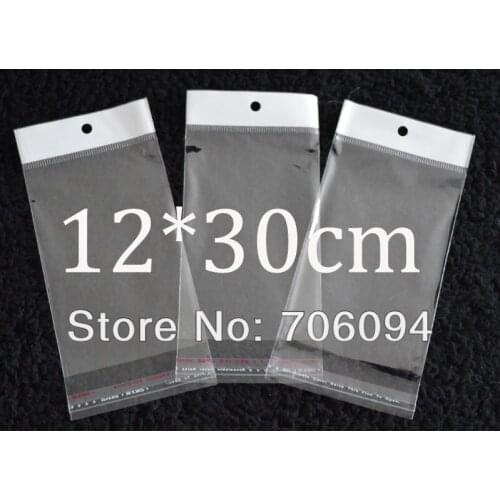 FreeShipping 12*30cm,1000pcs/lot Clear Self Adhesive Seal Poly Opp Plastic Bag With Header ,Hole Jewelry Earring Packing bag