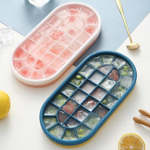 Household Ice Cube Mold Round Square Silicone Ice Making Tray with Lid for Ice Making