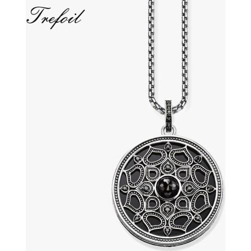 Link Chain Necklace Black Lotus, Fashion 925 Sterling Silver Boho Jewelry European Trendy Gift For Men Women Boy Girls 2018 New