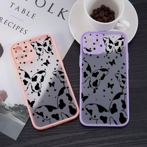 Black White Milk Cow Pattern Butterfly Star Phone Case for iPhone 11 12 Mini Pro X XS XR Max 6 6S 7 8 Plus SE 2020 Back Cover