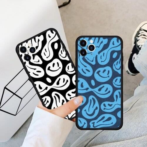 ZUIDID Blue Trippy Smiley Face Phone Case For iPhone 11 12 Pro XS MAX X XR SE 20 7 8 6Plus Cute Hard Silicone Cover Matte Fundas