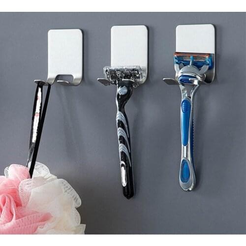 Stainless Steel Razor Holder Home Bathroom Wall Mounted Shaver Stand Shelf Hook Waterproof Storage Rack Punch-free