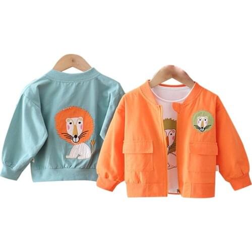 Children Lion Jacket Spring Autumn Casual Clothing Item Baby Kids Fashion Trend Round Neck Coat Girls Boys Cartoon Outerwear