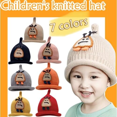 7 Colors Baby Hat Autumn And Winter Plus Fluffy Hat Cute Cartoon Ear Protection Warm Hat Knitted Hat For 6Months-5Years Old