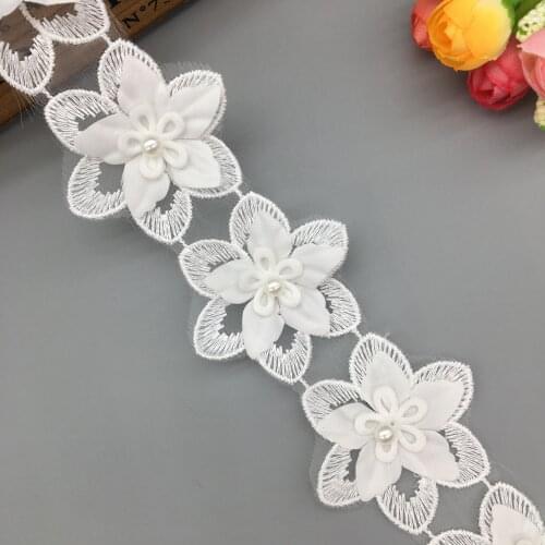 GXINUG 1 Yard White Flower Pearl 3-Layer Lace Trim Ribbon Fabric 55mm Width Embroidered Dress Sewing Craft Clothes Accessories