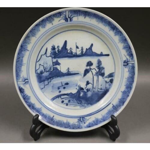 Chinese ancient antique hand make Blue and White Landscape plate s191