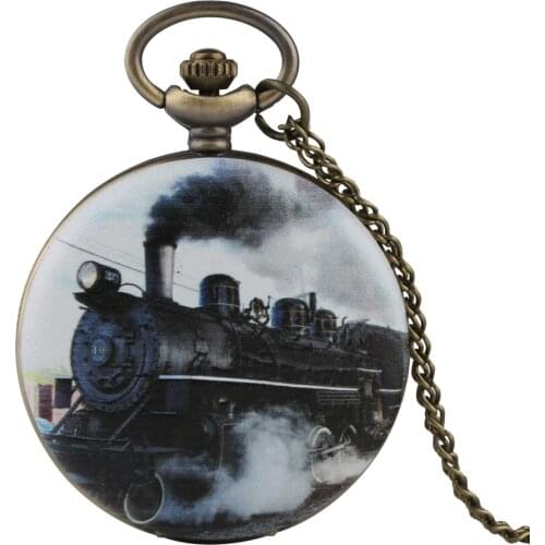 Classic Quartz Analog Pocket Watch for Men Train Pattern Pocket Watches for Boys Quartz Necklace Chain Watch Gifts for Teenager