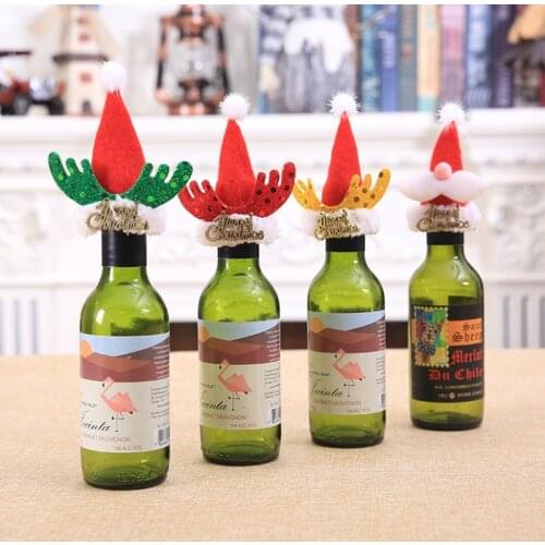 Christmas Red Wine Bottle Cap Elk Horn Little Hat Gift Cover Packaging Christmas Decorations For Home Table Wine Cabinet kerst