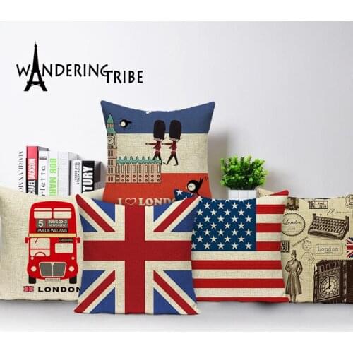HOT Square colorful Home Cushion Decorative soft seat car Covers linen United States British flag suit cushion almohada