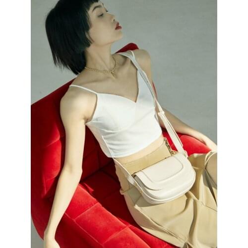 OUSSON New Design Small Square Leather Crossbody Bag Exquisite Female Retro Semicircle Bag One Shoulder Handbag