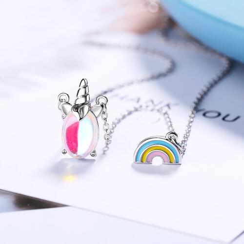 Fashion 925 Sterling Silver Rainbow Crystal Pendants And Necklaces For Women Wedding Party Female Jewelry 2021 Jewelry Gift