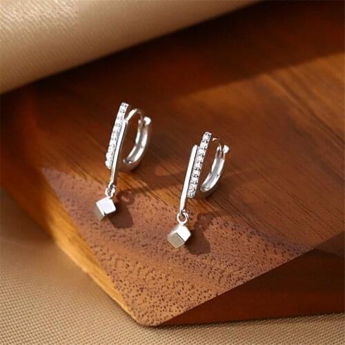 925 Sterling Silver Zircon Square Bead Piercing Stud Earrings For Women Girls Wedding Party New Jewelry Pendientes eh558