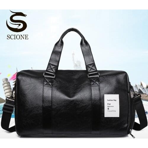 Men Women Travel Handbags Unisex PU Leather Shoulder Bag Sports Gym Bags With Shoes Pocket Large Capacity Crossbody Bags XA85M