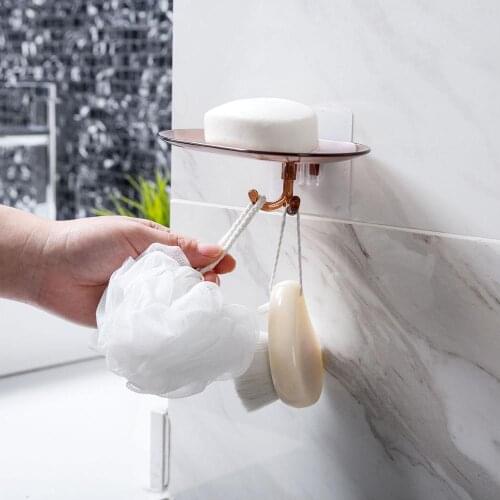 Punch-free Soap Box Household Wall-mounted Soap Dishes Bathroom Drain Soap Shelf Soap Rack With Hook