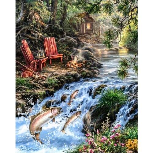 Forest Scenery Embroidery Mermaid stream fish Diamond Painting Kit Bead Picture Wall Paper Rhinestones Draw Christmas Gift New