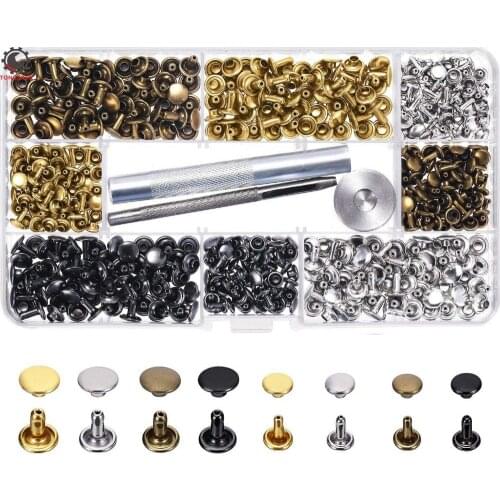 240 Set Leather Rivets Round Double Cap Rivets Stud Collision Nail Metal Spike Rock with Fixing Tool Kit for Leather Repair