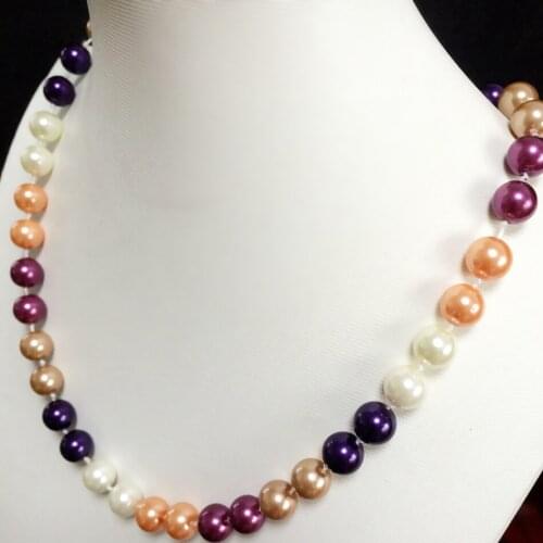 Mixed Color South Sea Shell Pearl Necklace Synthetic Pearl Beads Stones 10mm Round Beads For Women chain Pearl Jewelry Necklace