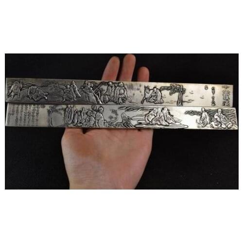 9" A Pair of Chinese Buddhism White copper Carving 18 Arhat Rohan Buddha Statue Plate