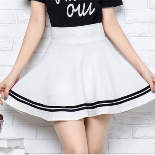 High Waist Pleated Skirt A-Line Women Skirts Striped Stitching Sailor Pleated Skirt High Elastic Sweet Girls Dance Skirt