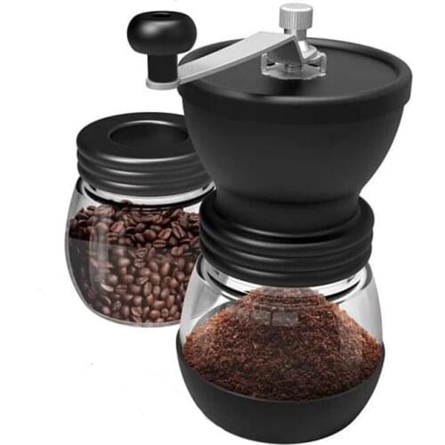 Portable Manual Coffee Grinder with Storage Jar Adjustable Ceramic Burr Mill Hand Crank Household Crusher Coffee Bean Tools