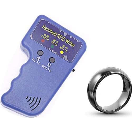 NEW Handheld 125KHz EM4100 RFID Copier Writer Duplicator Programmer Reader +ID125Khz RFID Black Ceramics Smart Finger Ring Wear