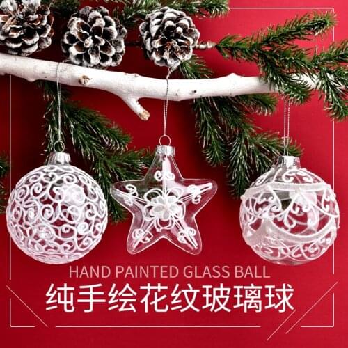 Christmas decoration transparent white painted glass ball pendant Christmas tree window scene layout glass hanging ball set