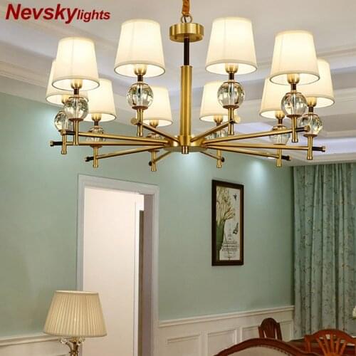 Crystal chandelier lighting living room hanging lamps with crystal ball copper lustre bedroom classic chandeliers fabric shade