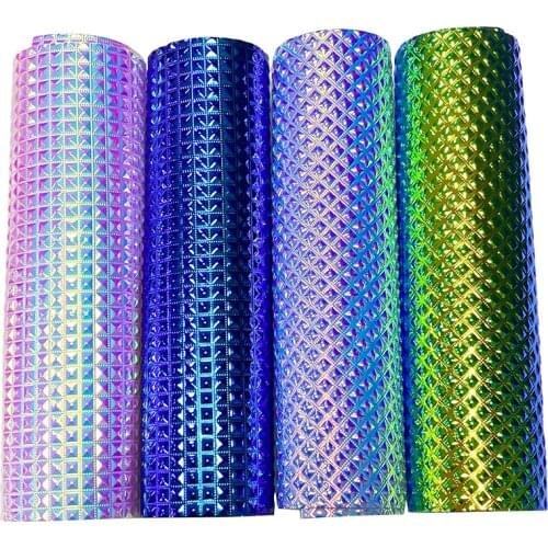 135*30cm Pattern Design Dichroic Metallic PU Holographic Embossed Faux Leather Fabric Sheet for Bag/Handbag/DIY Accessories