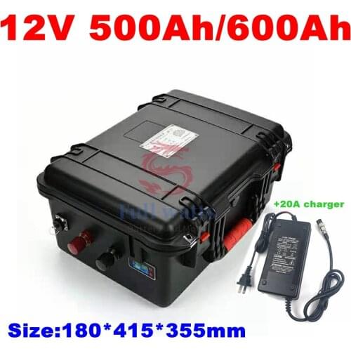 12V 600AH Waterproof 12V 500AH lithium ion battery for UPS RV Solar energy storage subwoofer inverter MPPT + 20A Charger