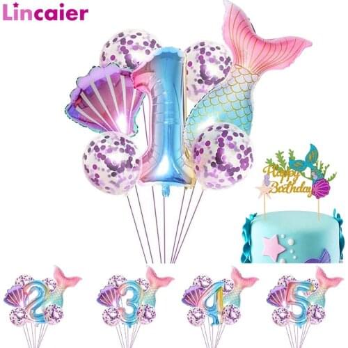 Number Foil Balloon Mermaid Party Happy Birthday Party Decorations Kids Baby Girl 1st 2 3 4 5 6 7 8 9 Supplies Helium Air