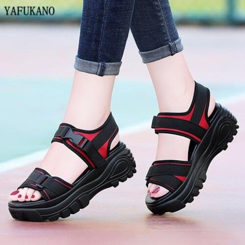 5cm Platform Sandals Women Wedge High Heels Shoes Women Buckle Leather Canvas Summer Zapatos Mujer Wedges Woman Sandal