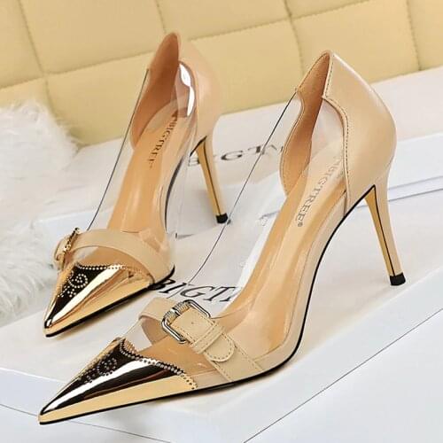 2021 Designer Luxury Women 8.5cm High Heels Pumps Transparent Bling Nude Black Heels Scarpins Lady Sexy Club Bride Party Shoes