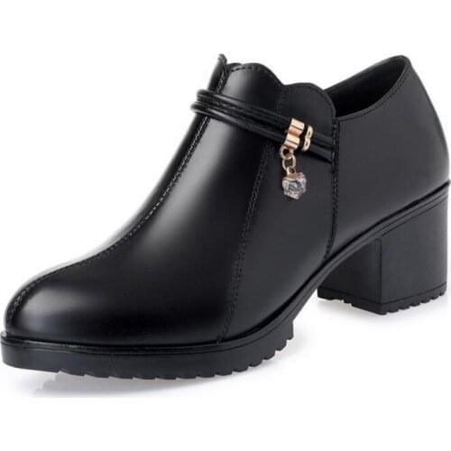 ZXRYXGS Large Size Women Black Shoes Spring Genuine Leather Shoes High Heels Comfort Warm Winter Shoes Elegant Fashion Shoes New