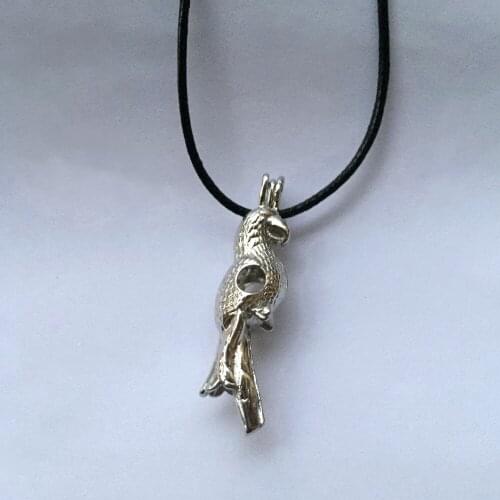 18KGP Parrot Pendant Leather Necklace, Can Open Agapornis Shaped Locket to Hold 7MM Bead