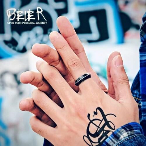 Beier 316L Stainless Steel camber Single Nordic Antique silver Couple Fashion Simple High Quality Wholesale jewelry Ring LR-R090