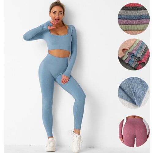 Seamless Women Yoga Set Workout Sportswear Women Gym Clothing Athletic Long Sleeve Yoga Suit For Running Crop Top Sportsuit