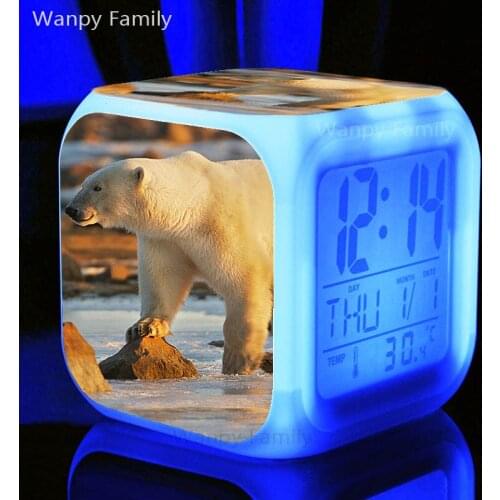 Polar bear Alarm Clock For Childrens holiday gifts Multifunction Glowing LED Color Changing Digital Alarm Clock