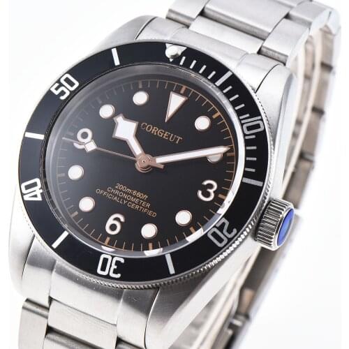 CORGEUT 2021 Mens Watch Black Bezel NH35 Steel Band Movement Sapphire Glass Waterproof Automatic Mechanical Watch Mergulhador