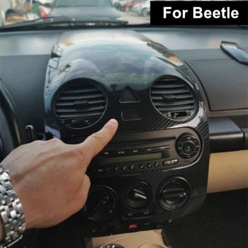 For VW Beetle 2001~2011 Parts Deep Carbon Fiber Car Interior Center Console Panel Cover Case Sticker Decoration