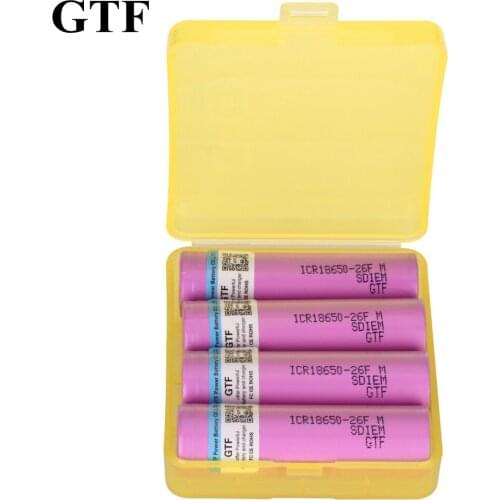 GTF 4PCS 3.7V 18650 2600mAh Li-ion Battery ICR 18650-26F 18650 Lithium Rechargeable Batteries For Flashlight + 1pc Battery Box