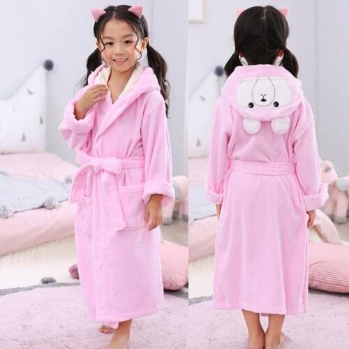 Autumn Winter Baby Girl Bathrobe Kids 100% Cotton dressing gown Soft Warm Cartoon Hooded Children Robe Towel Boys Clothes