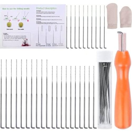Imzay 30PCS (3Sizes) Wool Felting Needles With Fingercots,Needle Felting Tool Wooden Handle For DIY Felting Wool Projects