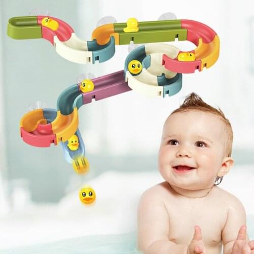 Kids Bath Toys Yellow Ducks Slide Way Bathroom Bath tub Baby Shower Play Water Games Toy Set Wall Suction Cup Assembling Tracks