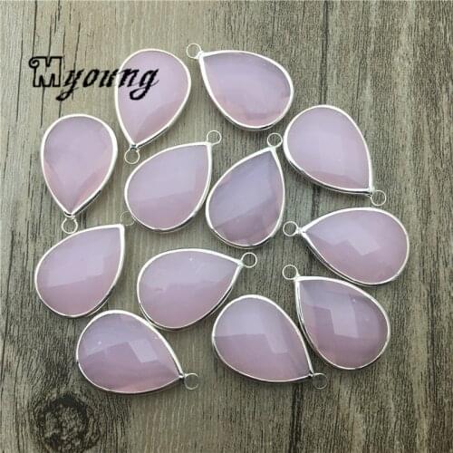 Water Drop Shape Faceted Pink Crystal Charm,Rose Glass Crystal Quartz Pendant For DIY Jewelry 30x18mm MY1777
