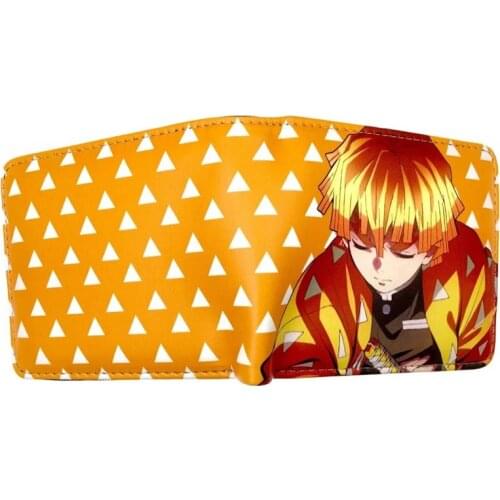 Free Shipping Hot Anime Demon Slayer Kimetsu No Yaiba Tanjiro Kamado Leather Short Purse With Coin Pocket for Boys and Grils