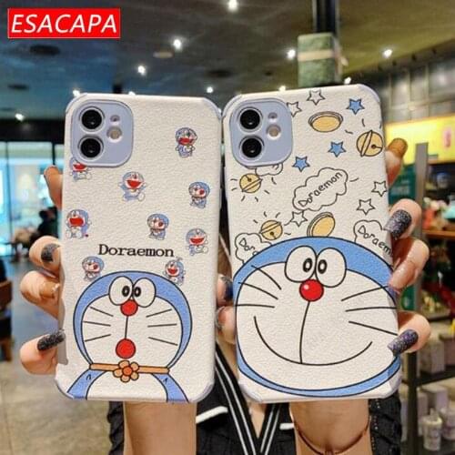 Cartoon Doraemon Pattern Leather Case For Iphone 12 11 Pro XS Max Mini XR X Protection Camera Lens Cover For Iphone 8 7 Plus 6